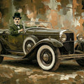 Charlie Chaplin Classic Car Mural Wallpaper — Vintage Cinematic Art Mural Wallpaper - room preview 04