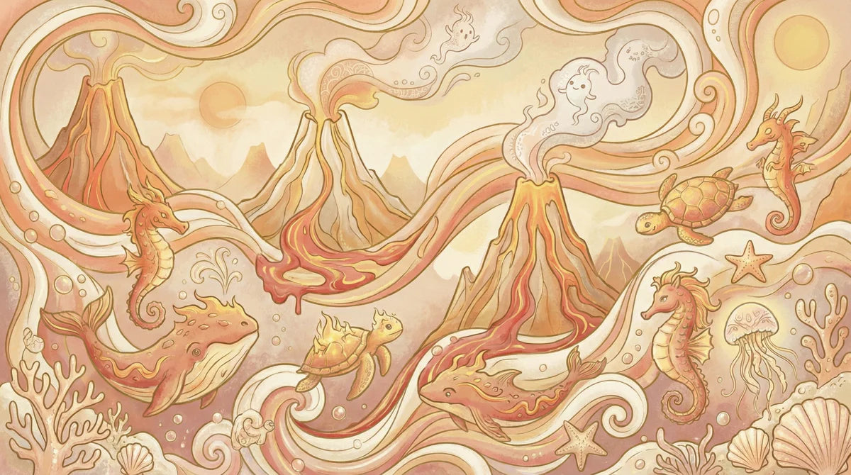 Volcanic Ocean Fantasy Mural Wallpaper — Whimsical Coastal Art Mural Wallpaper - room preview 04