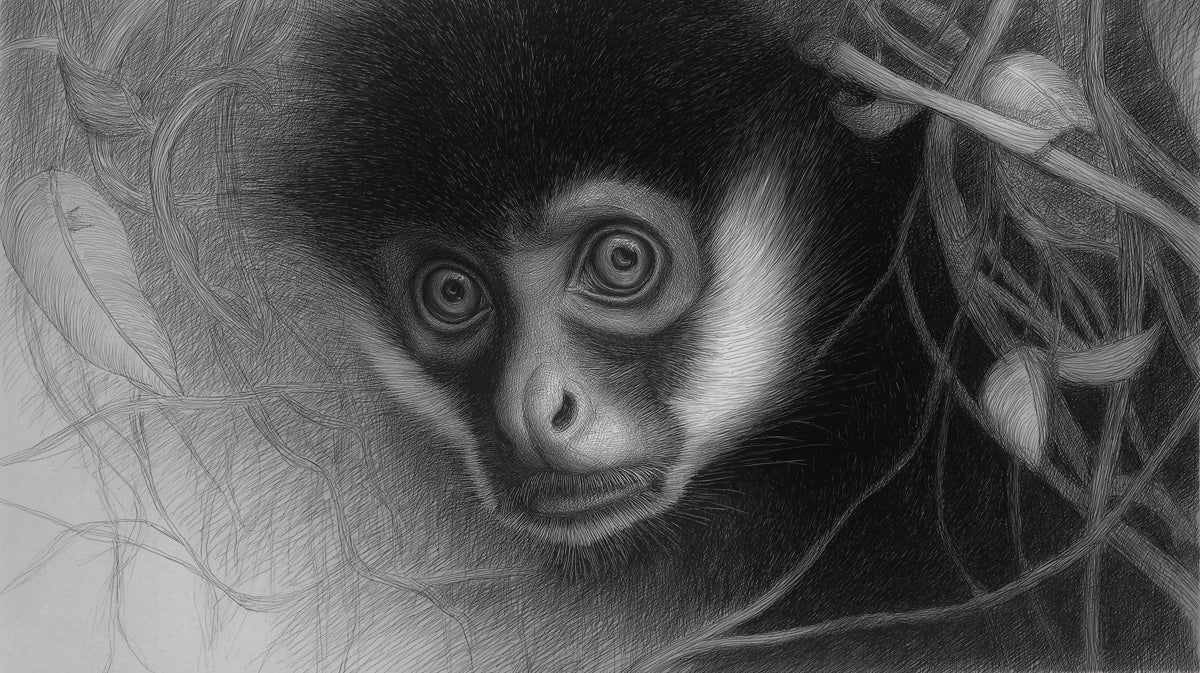 Intricate Monkey Pencil Sketch Mural Wallpaper — Artistic Monochrome Mural Wallpaper - room preview 04