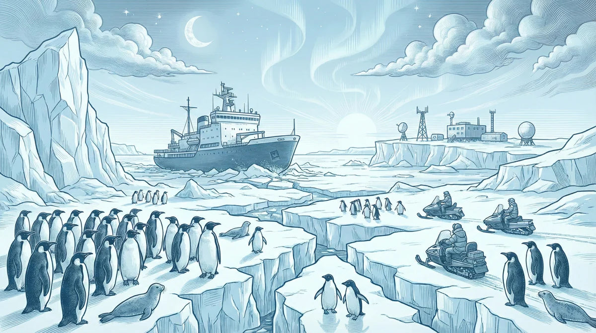 Arctic Expedition Engraving Style Mural Wallpaper — Cool Blue Tones Mural Wallpaper - room preview 04