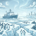 Arctic Expedition Engraving Style Mural Wallpaper — Cool Blue Tones Mural Wallpaper - room preview 04
