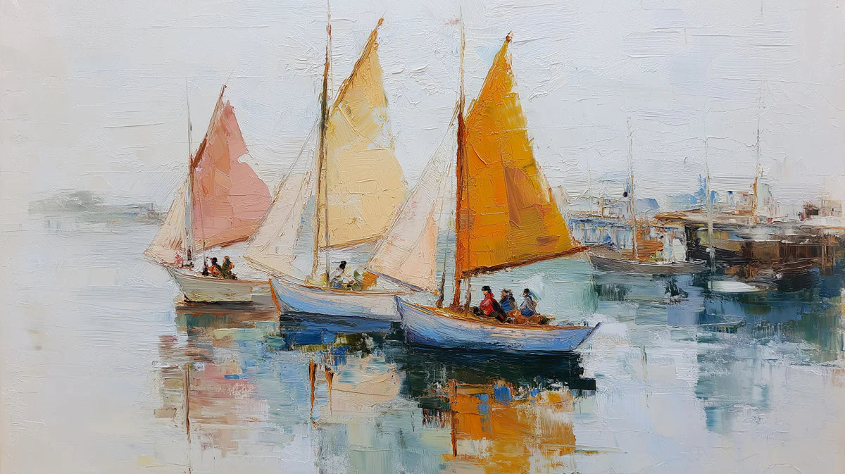Sailboat Regatta Mural Wallpaper — Impressionist Coastal Art Mural Wallpaper - room preview 04