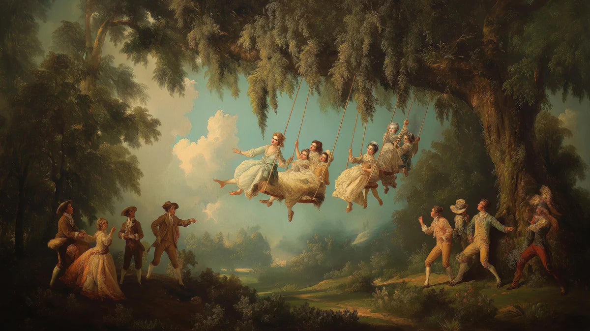Rococo Garden Swing Mural Wallpaper — Vintage Romantic Scene Mural Wallpaper - room preview 04