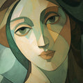 Cubist Portrait Mural Wallpaper — Artistic Green & Earth Tones Mural Wallpaper - room preview 04