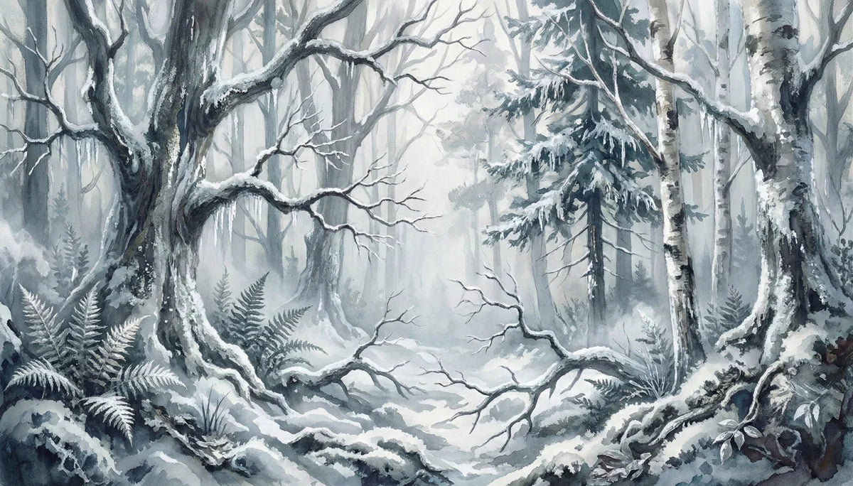 Snowy Winter Forest Mural Wallpaper — Impressionistic Scenery Mural Wallpaper - room preview 04