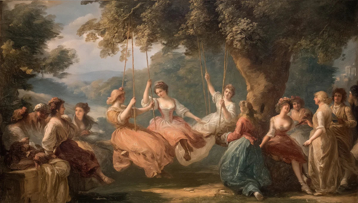Rococo Garden Party Mural Wallpaper — Classic Oil Painting Style Mural Wallpaper - room preview 04