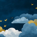 Indigo Skies & Golden Birds Mural Wallpaper — Whimsical Dreamscape Mural Wallpaper - room preview 04