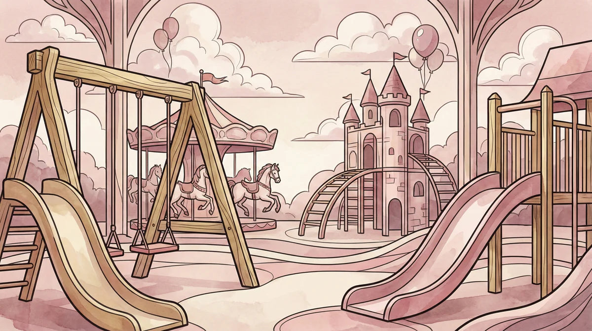 Vintage Playground Sketch Mural Wallpaper — Whimsical Pink Mural Wallpaper - room preview 04