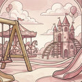 Vintage Playground Sketch Mural Wallpaper — Whimsical Pink Mural Wallpaper - room preview 04