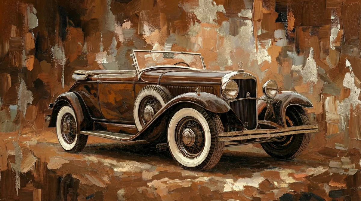 Vintage Classic Car Mural Wallpaper — Impressionist Oil Painting Mural Wallpaper - room preview 04