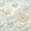 Underwater Kingdom Whimsical Mural Wallpaper — Soft Aquatic Scene Mural Wallpaper - room preview 04