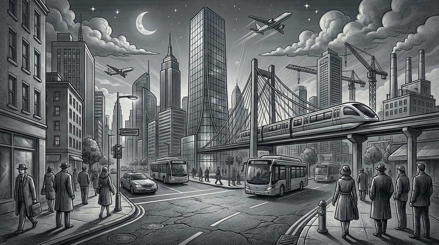 Painted Mural Wallpaper – Illustration Wall Mural – Metropolitan Nightscape —Ink Sketch Illustration printable artwork