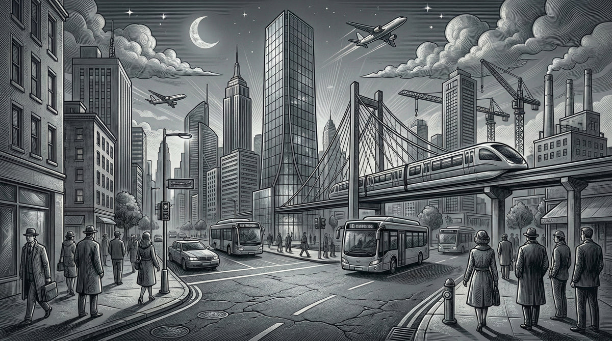 Metropolitan Nightscape Mural Wallpaper —Ink Sketch Illustration Mural Wallpaper - room preview 04