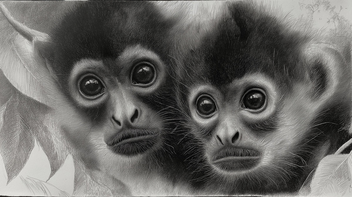 Primate Portrait Mural Wallpaper — Graphite Sketch Art Mural Wallpaper - room preview 04