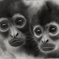 Primate Portrait Mural Wallpaper — Graphite Sketch Art Mural Wallpaper - room preview 04