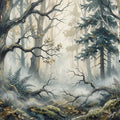 Mist-Veiled Ancient Forest Mural Wallpaper — Moody Watercolor Art Mural Wallpaper - room preview 04