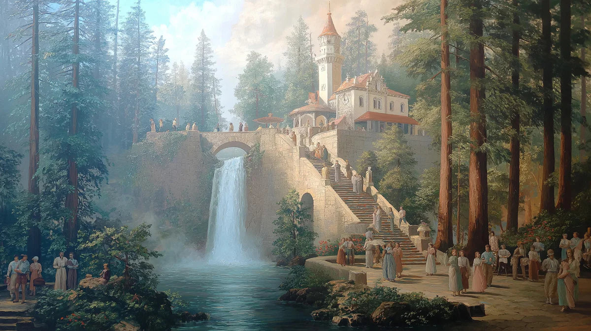 Fairytale Forest Castle Mural Wallpaper — Romantic Landscape Mural Wallpaper - room preview 04