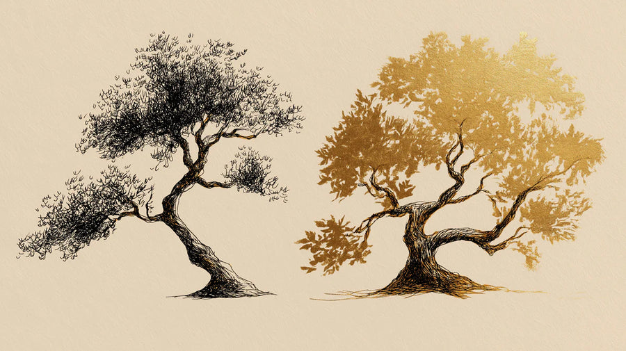 Duale Tusche- und Goldbaum-Wandtapete – Raffinierte Kontrast-Wandtapete printable artwork
