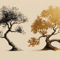 Dual Ink and Gold Tree Art Mural Wallpaper — Sophisticated Contrast Mural Wallpaper - room preview 04