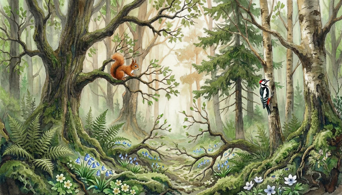Enchanted Woodland Forest Mural Wallpaper — Watercolor Nature Scene Mural Wallpaper - room preview 04