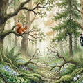 Enchanted Woodland Forest Mural Wallpaper — Watercolor Nature Scene Mural Wallpaper - room preview 04