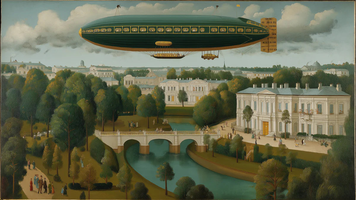 Vintage Zeppelin European Landscape Mural Wallpaper — Classic Travel Mural Wallpaper - room preview 04