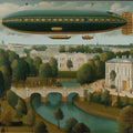 Vintage Zeppelin European Landscape Mural Wallpaper — Classic Travel Mural Wallpaper - room preview 04