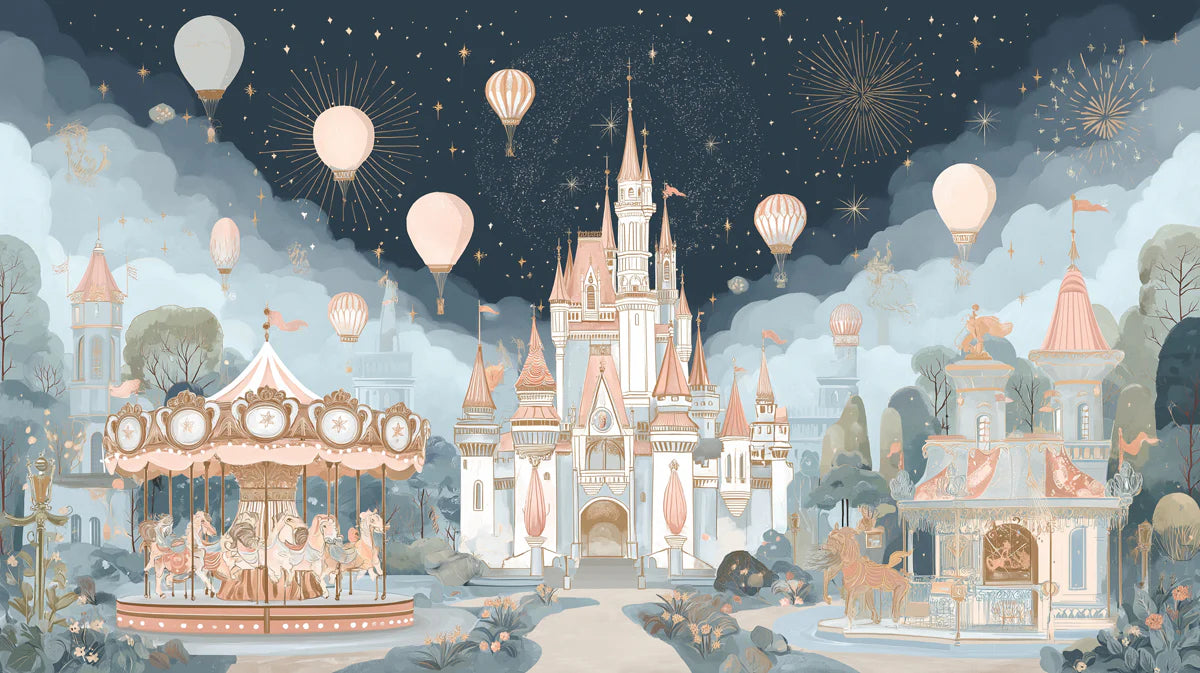 Fantasy Castle and Carousel Mural Wallpaper — Whimsical Night Scene Mural Wallpaper - room preview 04
