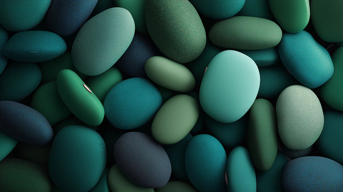 Teal and Emerald River Pebble Mural Wallpaper — Modern Organic Mural Wallpaper - room preview 04