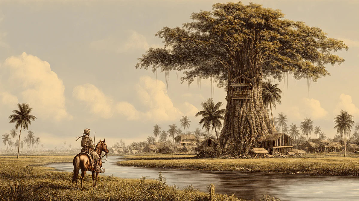 Vintage River Landscape Mural Wallpaper — Sepia Explorer Scene Mural Wallpaper - room preview 04