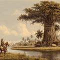 Vintage River Landscape Mural Wallpaper — Sepia Explorer Scene Mural Wallpaper - room preview 04