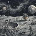 Lunar Exploration Mural Wallpaper —Vintage Space Sketch Style Mural Wallpaper - room preview 04