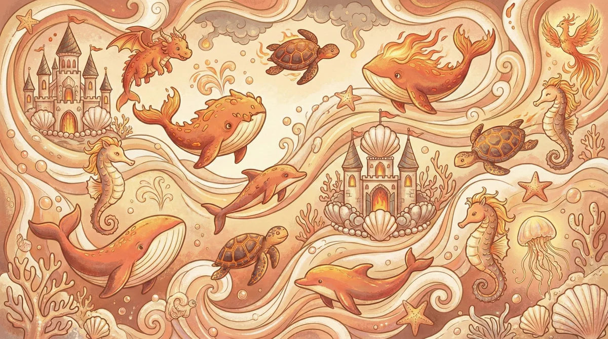 Fantasy Marine Kingdom Mural Wallpaper — Whimsical Gold and Sepia Mural Wallpaper - room preview 04