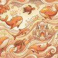 Fantasy Marine Kingdom Mural Wallpaper — Whimsical Gold and Sepia Mural Wallpaper - room preview 04