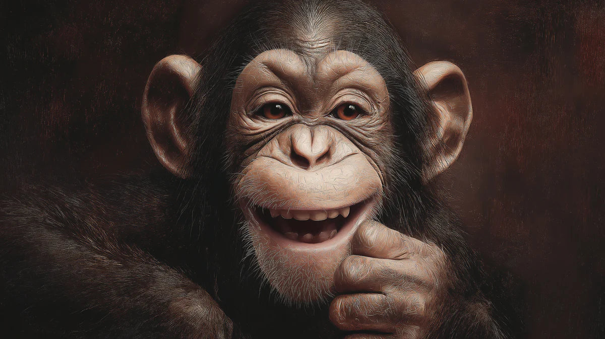 Smiling Chimpanzee Portrait Mural Wallpaper — Artistic Realism Mural Wallpaper - room preview 04