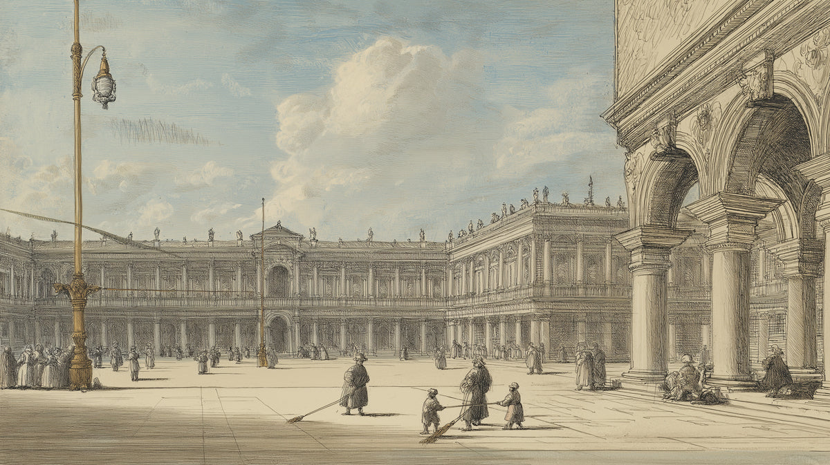 Venetian St. Mark's Square Mural Wallpaper — Vintage Sketch Art Mural Wallpaper - room preview 04