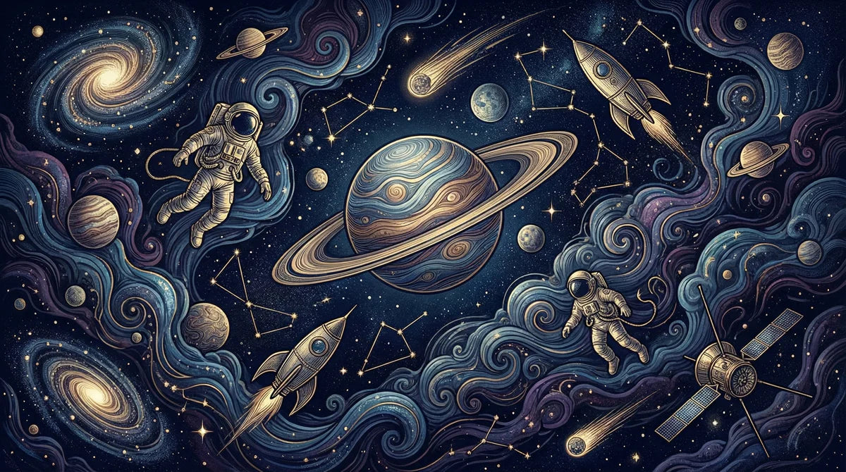 Cosmic Voyager Mural Wallpaper — Whimsical Space Illustration Mural Wallpaper - room preview 04
