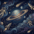 Cosmic Voyager Mural Wallpaper — Whimsical Space Illustration Mural Wallpaper - room preview 04