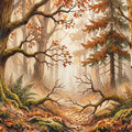 Autumn Woodland Watercolor Mural Wallpaper — Rustic Forest Landscape Mural Wallpaper - room preview 04