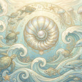 Art Nouveau Pearl & Ocean Life Mural Wallpaper — Soft Aquatic Swirls Mural Wallpaper - room preview 04