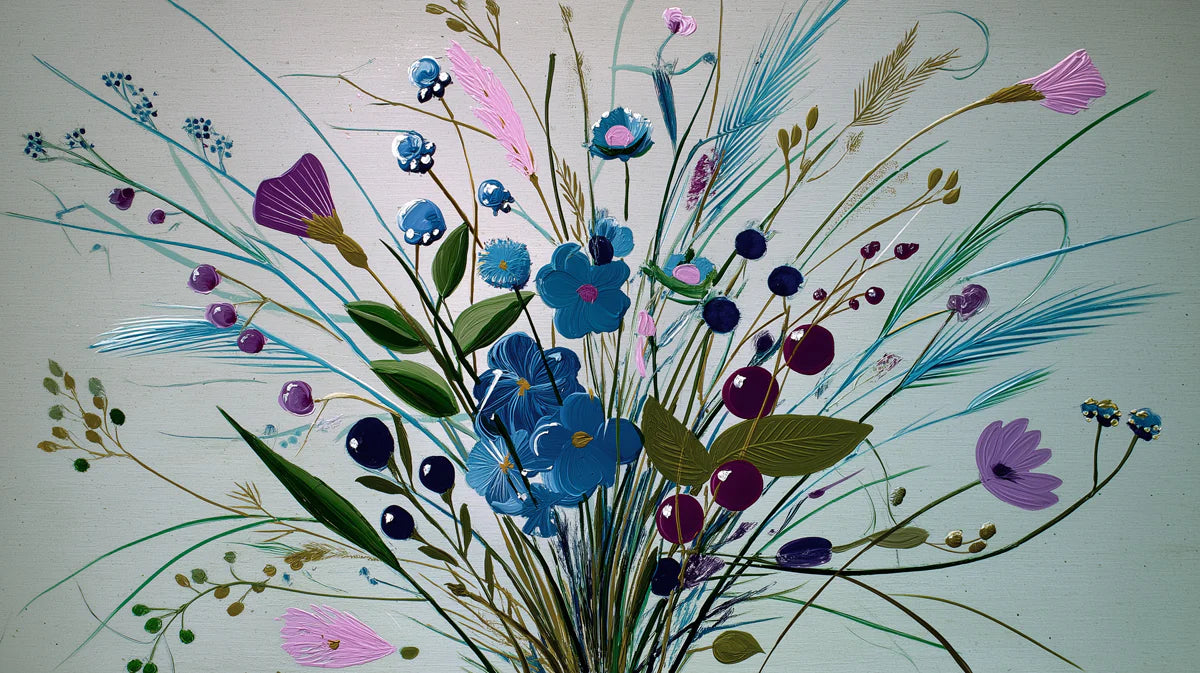 Wildflower Bouquet Mural Wallpaper — Expressive Oil Painting Style Mural Wallpaper - room preview 04