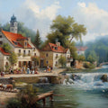 Old European Village Landscape Mural Wallpaper — Painterly Scene Mural Wallpaper - room preview 04