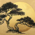Japanese Pine Silhouette Mural Wallpaper — Golden Disk Art Mural Wallpaper - room preview 04