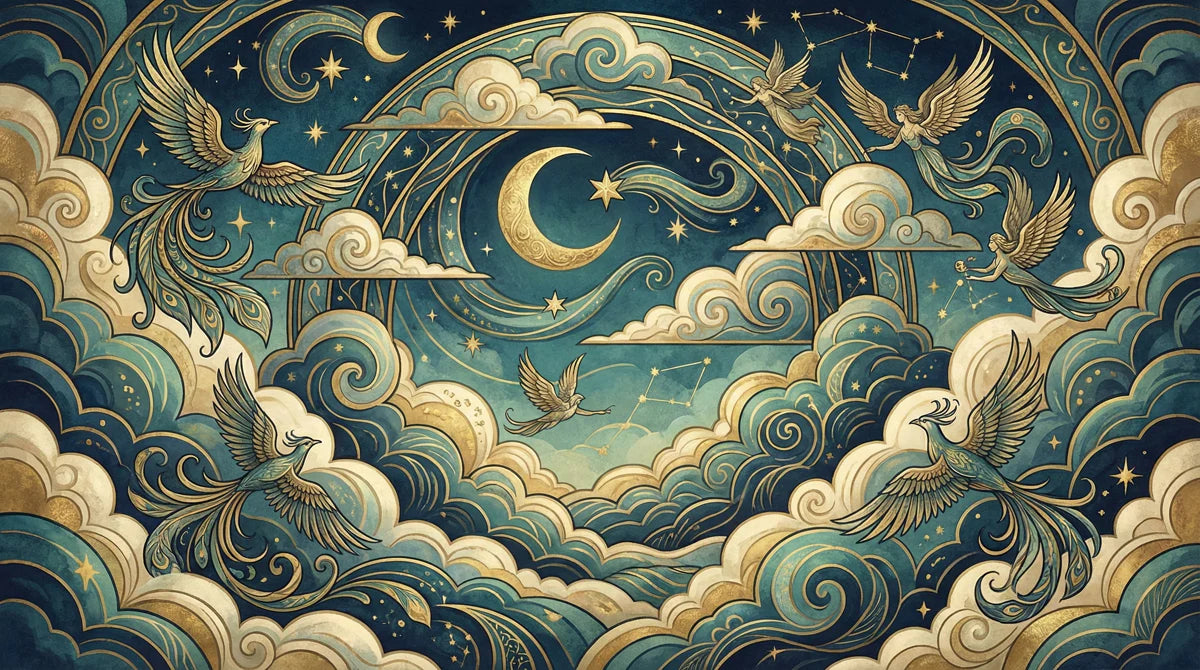 Celestial Phoenix Mural Wallpaper — Mythological Night Sky Art Mural Wallpaper - room preview 04