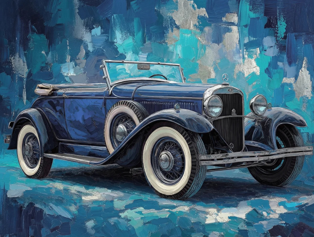 Vintage Convertible Car Oil Painting Mural Wallpaper - room preview 04