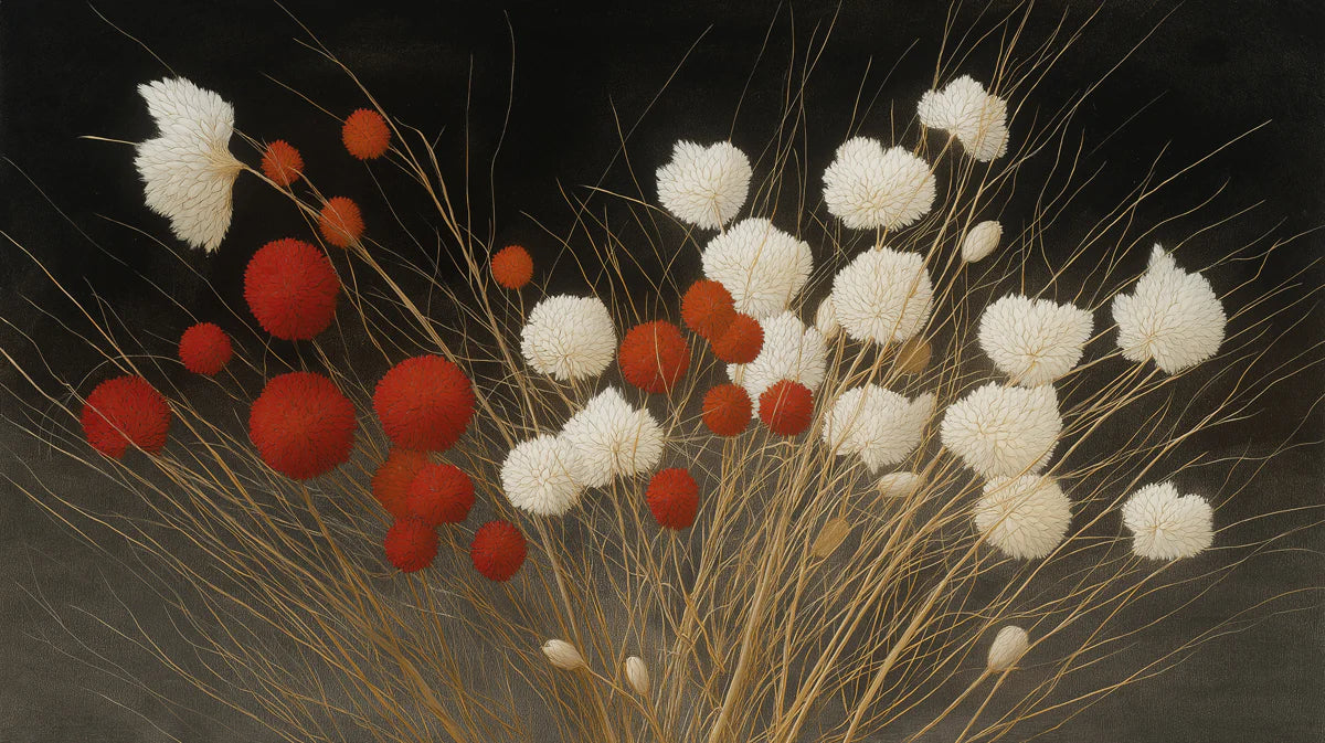 Crimson and Cream Dandelion Floral Mural Wallpaper - room preview 04
