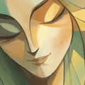 Abstract Geometric Portrait Mural Wallpaper — Soft Ochre and Green Mural Wallpaper - room preview 04