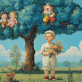 Boy and Tree Toys Mural Wallpaper — Whimsical Childhood Scene Mural Wallpaper - room preview 04
