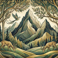 Art Nouveau Mountain and Forest Mural Wallpaper - room preview 04
