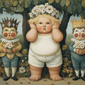 Royal Children Folk Art Mural Wallpaper — Whimsical Garden Scene Mural Wallpaper - room preview 04